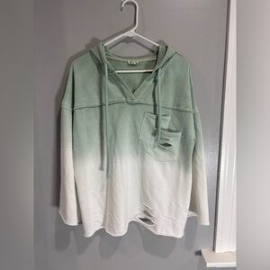POL Distressed Ombré Teal Hoodie Pullover Small Oversized Boho Bohemian Hippie M